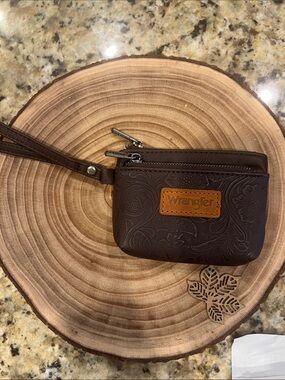 Wrangler Brown Embossed Leather Zip Wristlet
